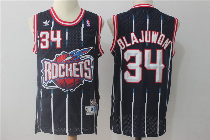 Men Houston Rockets 34 Olajuwon Navy Blue Throwback NBA Jersey